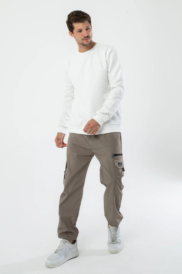 Yxc Trend Maker Erkek Pamuklu Içi Polarlı Nakışlı Relaxed Erkek Sweatshirt Tek Üst Beyaz