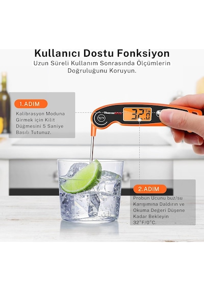 Tp605w Ipx6 Su Geçirmez, Katlanabilir Problu Ve Arkadan Aydınlatmalı Ekranlı Anında Okunan Dijital Et Ve Gıda Termometresi