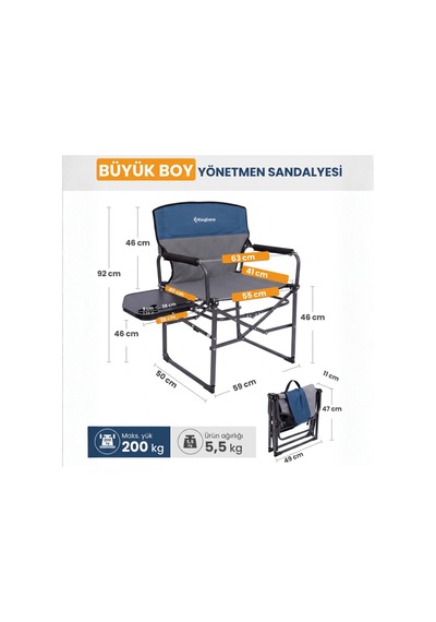 Kingcamp Ash C30 Premium Comfort Katlanır Kamp Sandalyesi Mavi/gri