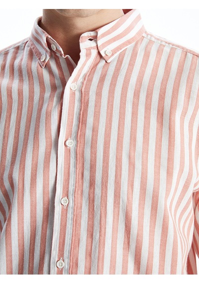 Lcw Vision Mercan Regular Fit Uzun Kollu Çizgili Poplin Erkek Gömlek Turuncu