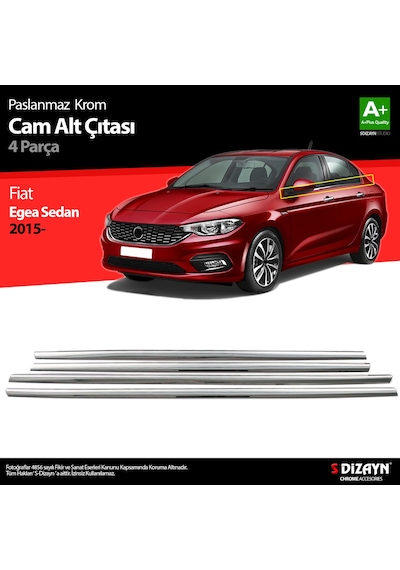 S-dizayn Fiat Egea Sd Krom Cam Çıtası 4 Prç. 2015 Üzeri Mat Krom A+ Kalite