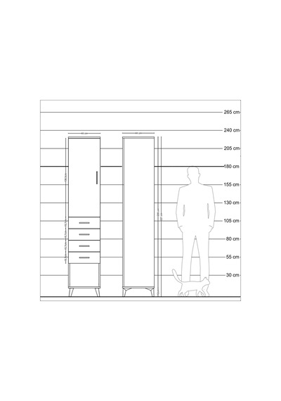 Hyperion Dolap 2 Raflı 4 Çekmeceli Tek Askılı 44x44x221 Çam-çam Atlas Çam
