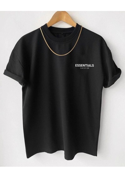 Startmore Erkek Siyah Essentials Baskılı Oversize Bisiklet Yaka Kısa Kollu T-shirt Siyah
