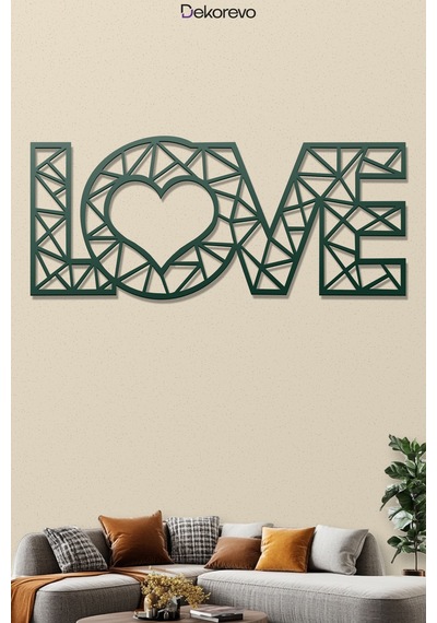 Love Yazı Metal Duvar Tablosu - Metal Duvar Sanatı - Yosun Yeşili - 15 X 30 Cm Yeşil