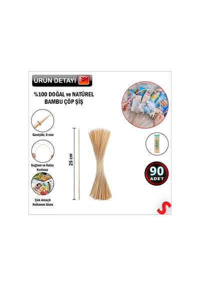 Bambu Çöp Şiş, Kurabiye Çubuğu, 25 Cm X 90 Adet 0-99