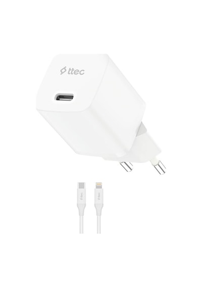 Ttec Smartcharger Gan 20W PD Seyahat Hızlı Şarj Aleti + USB-C - Lightning 150 CM Kablo