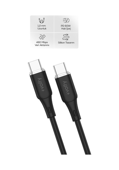 Type-c To Type-c Hızlı Şarj Kablosu 60w Pd, 480mbps, 1.2m, Laptop & Tablet Uyumlu Siyah-v0201012