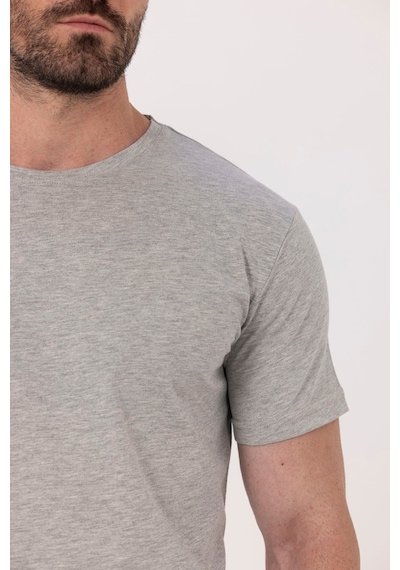 Sabri Özel Gri %100 Pamuk Bisiklet Yaka Düz Renk Basic T-shirt