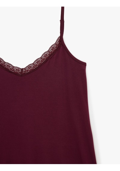 Koton Dantel Detaylı V Yaka Viskon Askılı Pijama Üstü Bordo 7wlk60002mk