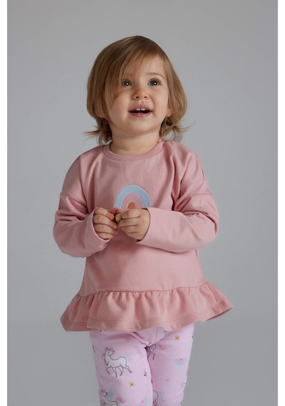 DeFacto Kız Bebek 2'li Takım Bisiklet Yaka Sweatshirt Unicorn Baskılı Beli Lastikli Alt D8699A525SPBR80
