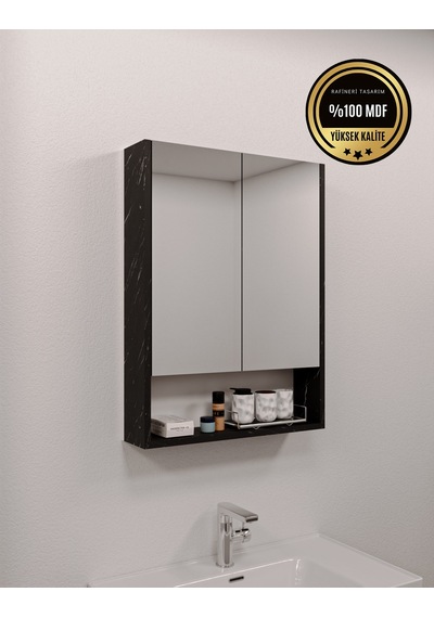 Lotus Mdf 2 Kapaklı Aynalı Banyo Dolabı Lavabo Üstü Dolap Çok Amaçlı Banyo Dolabı Bendir