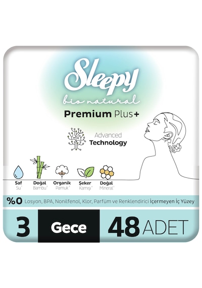 Sleepy Bio Natural Premium Plus Hijyenik Ped Süper Avantaj Paketi Gece 48 Adet