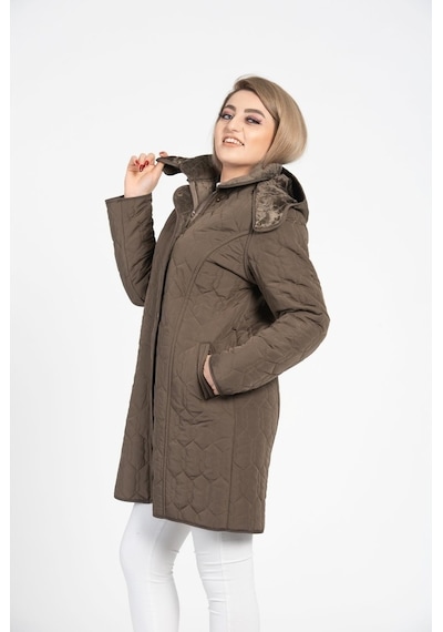 Vetre Kadın Kapitone Mont (95 Cm) Haki Büyük Beden 1016 Çok Renkli