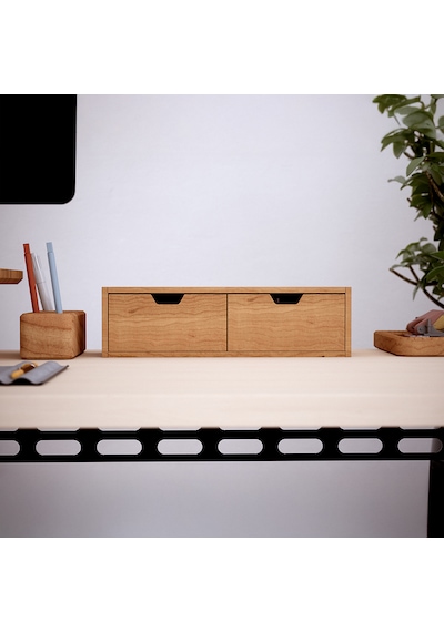 Desna Tek Katlı İki Çekmeceli Mini Dolap 34 Cm Uzunluk X 12.1 Cm Genişlik X 9.6 Cm Woodsaka Doğal Ahşap