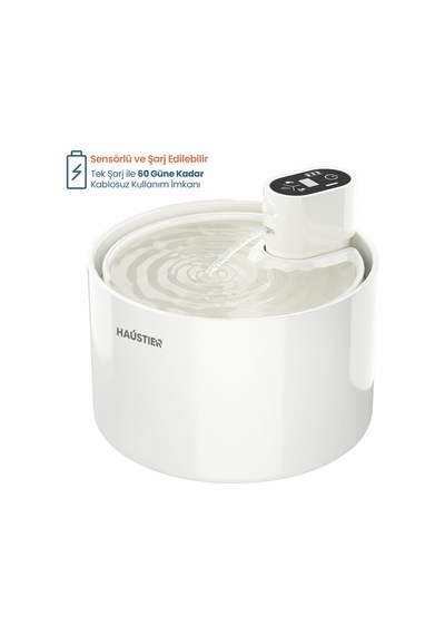 Haustier Wf03 Otomatik Kablosuz Kedi Su Pınarı, Sensörlü , Bataryalı , Ultra Sessiz, Seramik, 2,3lt Hazne