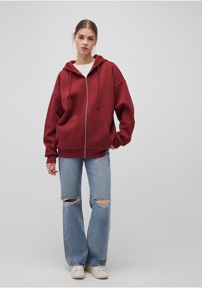 Mavi - Kapüşonlu Fermuarlı Bordo Sweatshirt 1610221-85493 Bordo