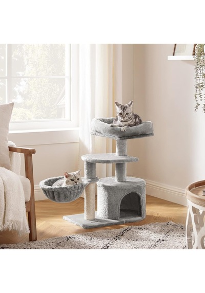 Ayrex Küçük Kedi Ağacı Tırmalama Direği Çok Katlı 68 Cm, Açık Gri