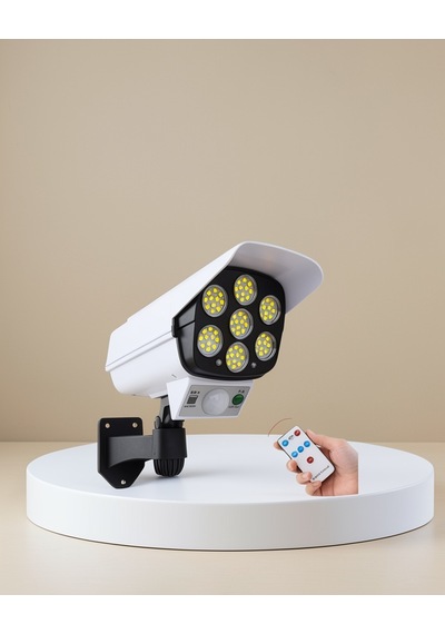 Güneş Enerjili Led Lamba, Kamera Görünümlü, 5-8 M Hareket Algılamalı, Beyaz Işık Çok Renkli