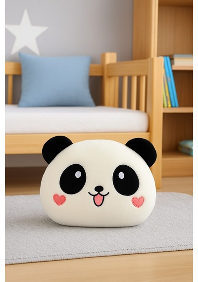Sevimli Panda Kafası Peluş Yastık Yumuşak Dekoratif Panda Yastık Beyaz