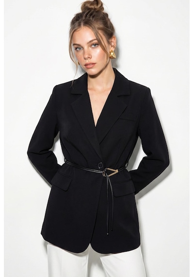 Shade Kadın Astarlı Garni Kol Detaylı Kemerli Blazer Ceket 8146 60286139 - Siyah