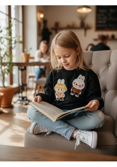 Kız Çocuk Pamuklu Karakter İşlemeli Sweatshirt-16392 Siyah Kız Çocuk Pamuklu Karakter İşlemeli Sweatshirt-16392 Siyah