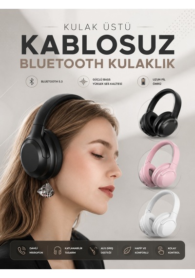 Kablosuz Bluetooth Kulaklık Anc/enc Destekli Kulak Üstü Yüksek Ses Kaliteli -