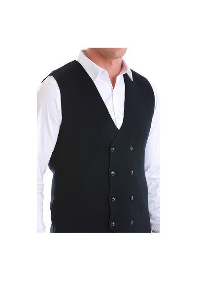Hatemoğlu Lacivert Regular Fit Düz Kruvaze Triko Yelek 34171023a001 005