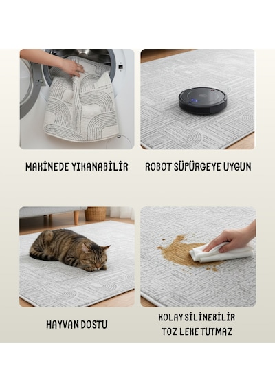 Classi Bambu Saten İpeksi Floşlu Kaymaz Taban Yıkanabilir Halı Çok Renkli
