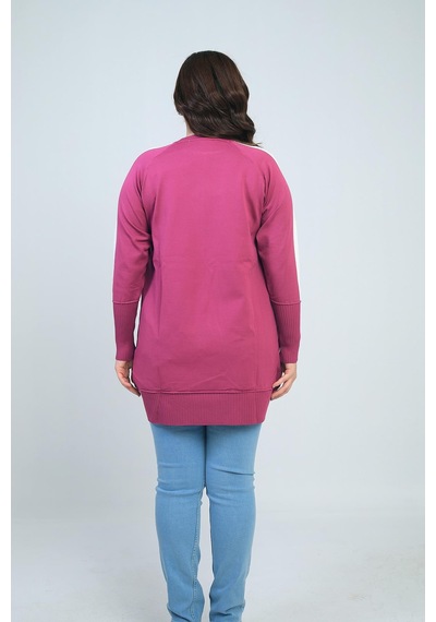 By Saygı Kadın Kolları Şeritli Büyük Beden Tunik Bluz-41842 Mor