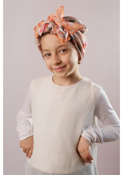 Hürrem Bone Hardal Dijital Baskılı Çocuk Tesettür Eşarp Pamuk Polyester Dondurma Desenli 6002 43 Hardal