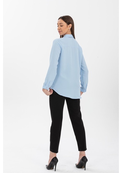 Pera Moda Basic Önü Kısa Arkası Uzun Küçük Ve Büyük Bedenli Jessica Gömlek Mavi