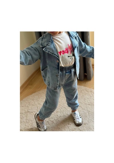 Toikids Kız Çocuk Look Prety Kot Ceketli 3 Lü Kız Takım Mavi