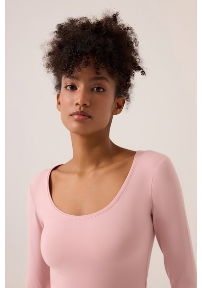 Los Ojos X Ece Pembe Uzun Kollu U Yaka Spor Bluz Scoop Neck Top Pembe Pembe