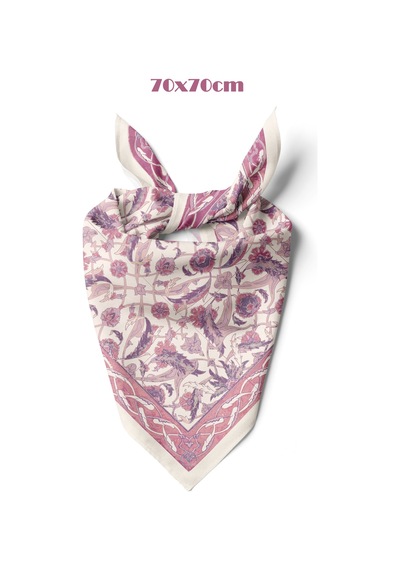 Pudra Saray Desen 70 70cm Bandana/fular Çok Renkli