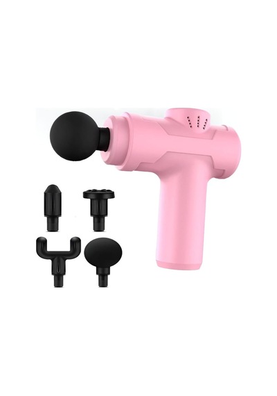 Şarjlı Masaj Tabancası, 4 Başlıklı Masaj Aleti Tp-1030 - Pembe