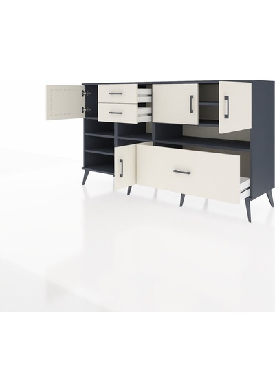 Hyperion Konsol 7 Raflı 3 Çekmeceli 4 Kapaklı 176x44x99 Antrasit- Antrasit-aytaşı