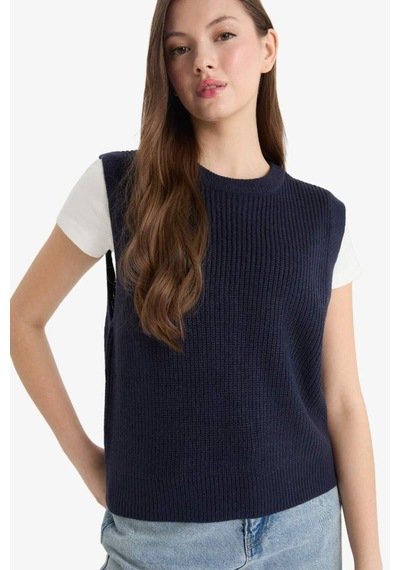 Defacto Oversize Geniş Kalıp Bisiklet Yaka Triko Süveter S0375az25wnnv207 Lacivert