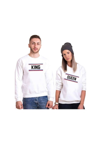 Tshirthane King Queen 22 Sevgili Kombinleri Unisex Sweatshirt Kırık Beyaz