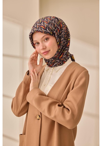 Silk Home Aura Eşarp 140006-25 Koyu Lacivert, Hardal, Turuncu, Vizon