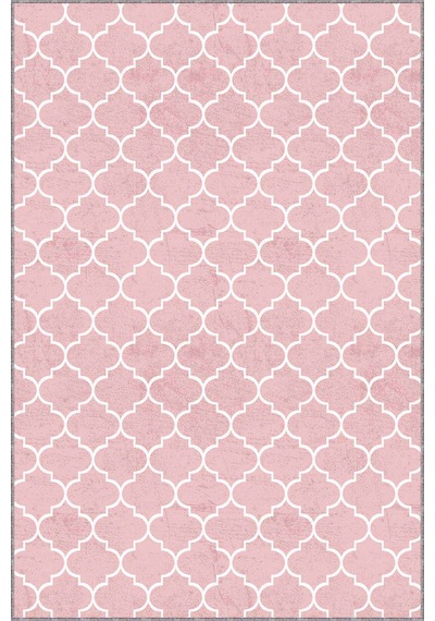 Pembe Fas Desen Kaymaz Taban Makinede Yıkanabilir Halı Rv154