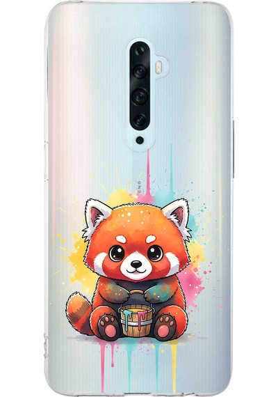 Oppo Reno 2z İle Uyumlu Splash Tilki Tasarımlı Şeffaf Silikon Kılıf Şeffaf