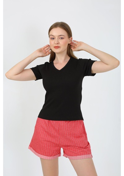 Akbeniz Kadın Kısa Kol Penye Şortlu Pijama Takım Siyah 3633
