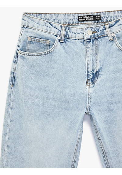 Koton Normal Bel Pamuklu Vintage Straight Fit Jean Pantolon Orta İndigo 6sam40024nd