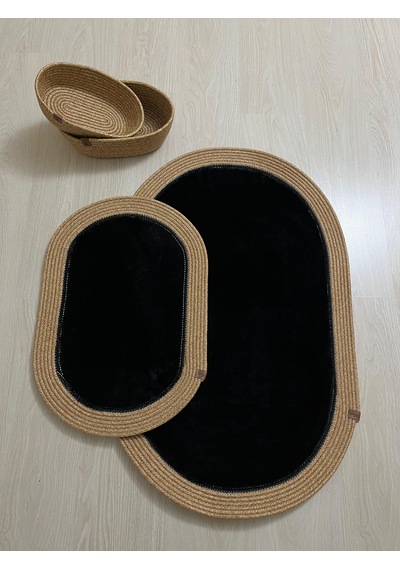 Senza Atelier Lüks 4 Lü Banyo & Antre Paspas Seti Hasır Siyah