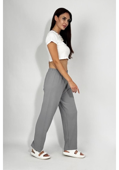 Kadın Beli Lastikli Ayrobin Eşofman Pantolon Gri