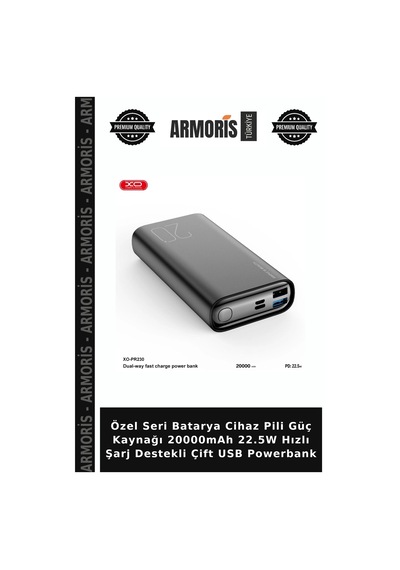 Özel Seri Batarya Cihaz Pili Güç Kaynağı 20000mah 22.5w Hızlı Şarj Destekli Çift Usb Powerbank Çok Renkli
