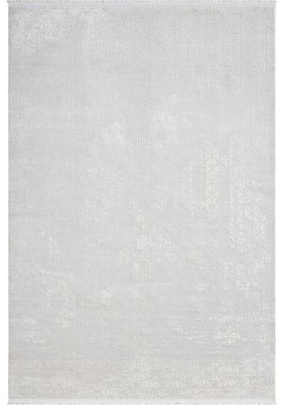 Elegance Eg014a Beyaz Halı Sedef Geometrik Detaylı Modern Viskon Doğal Iplik Bambu Halı Tozu Az-67 Gri - Beyaz