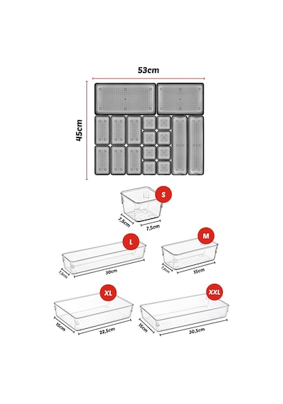 Nandy Home 18 Parça Çekmece İçi Düzenleyici, Organizer Set Gri