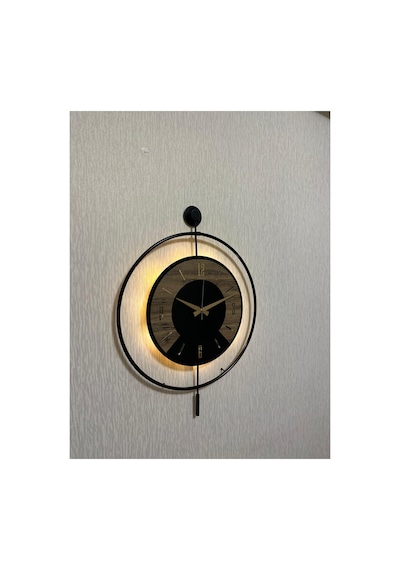 Pey Aksesuar 50x70 Cm Metal Ahşap Ve Işığın Muhteşem Uyumu Duvar Saati Dekoratif Ahşap-m54-siyah-siyah-dikkat -keçe-gold