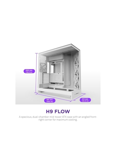 Nzxt H Series H9 Flow Rgb Cm-h92fw-01 Beyaz Atx Mid Tower Gaming Akak0nzx0065